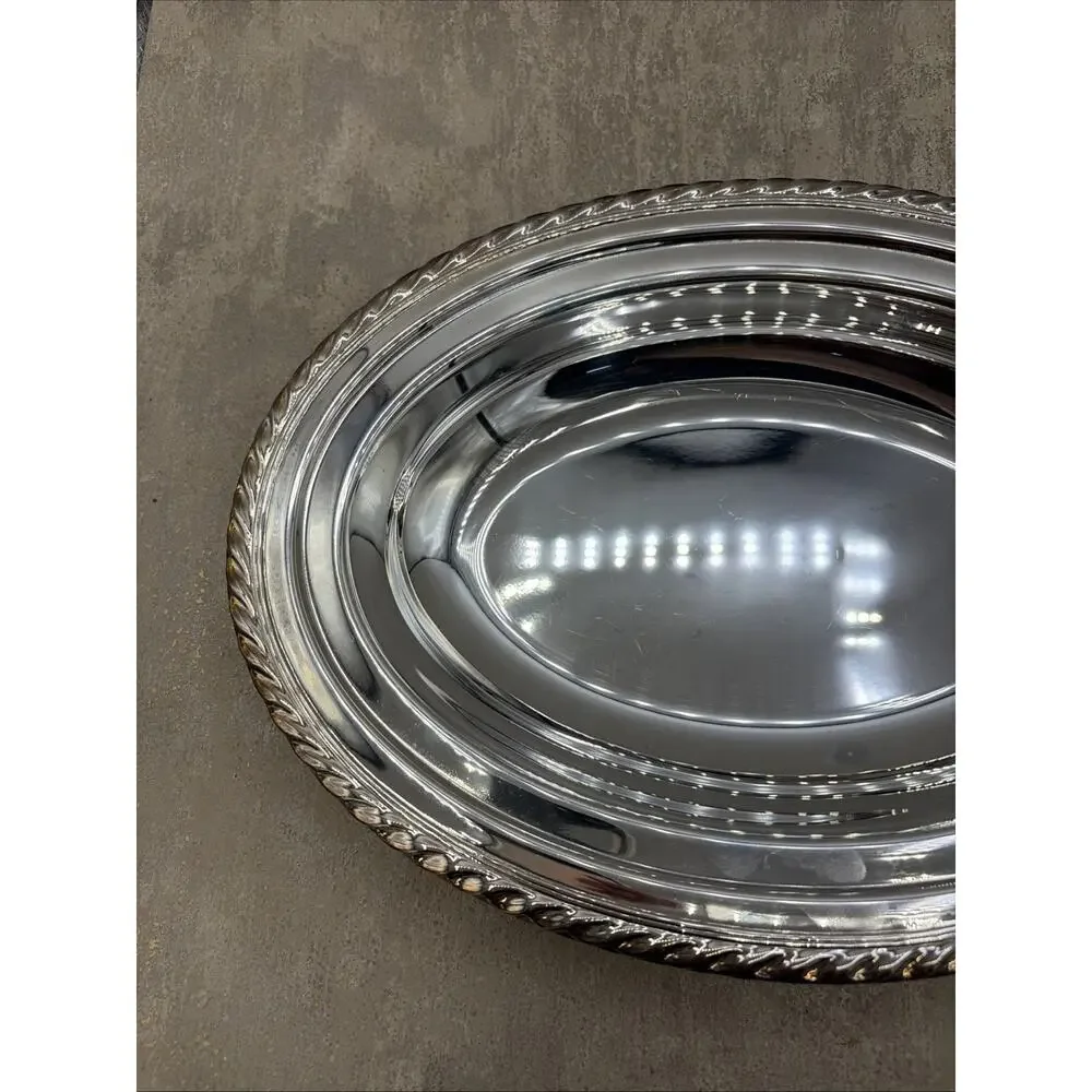 Vintage Silver Plated Oval Serving Tray/ Bowl Rope Design 12”